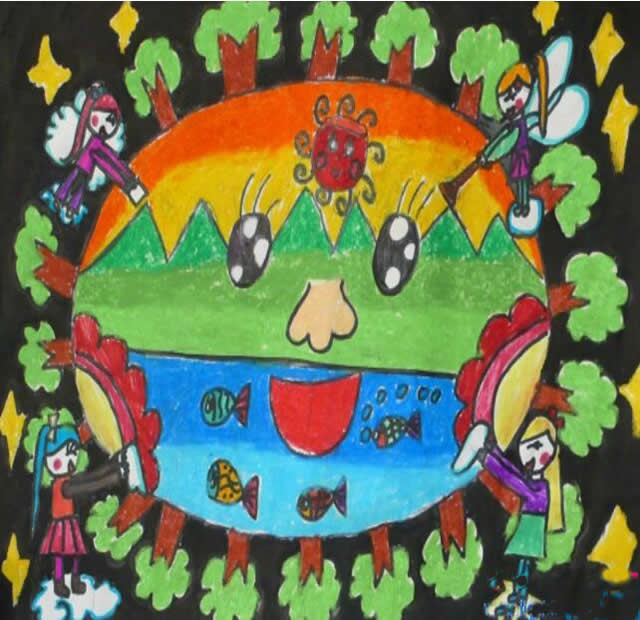 2018年世界地球日的主题儿童画作品 - 保护地球