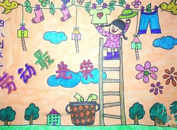 优秀五一劳动节儿童画教师范画 - 劳动最光荣