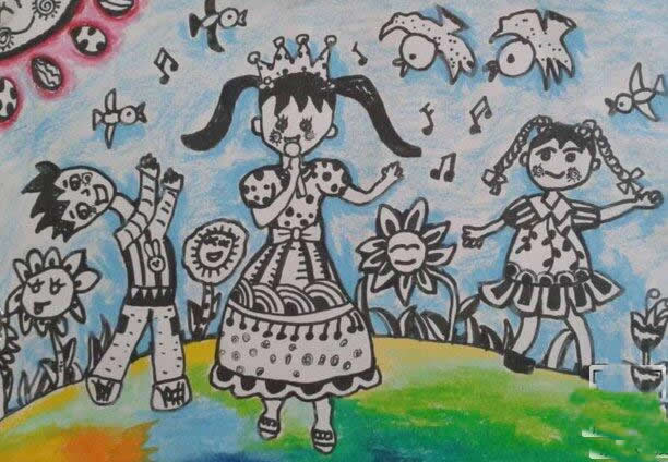 庆祝六一儿童节的儿童画 - 开心的六一画画作品