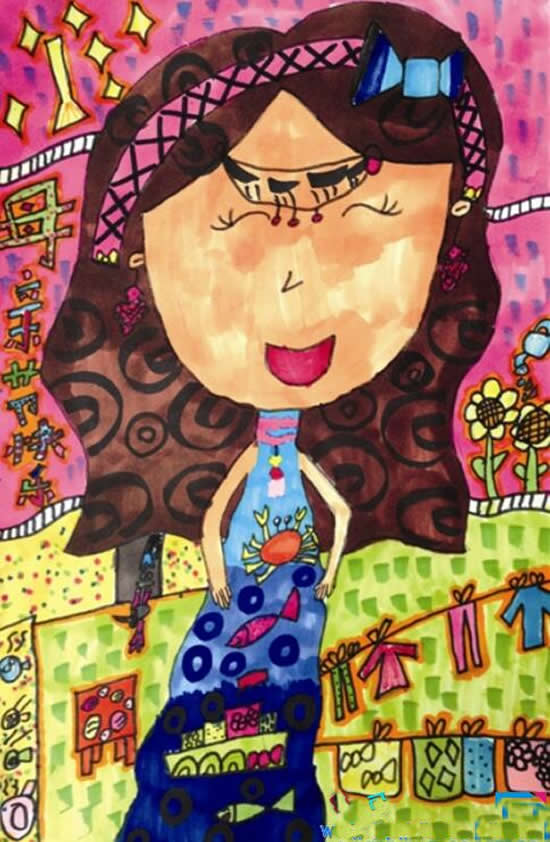 母亲节主题的儿童画之画美丽的妈妈