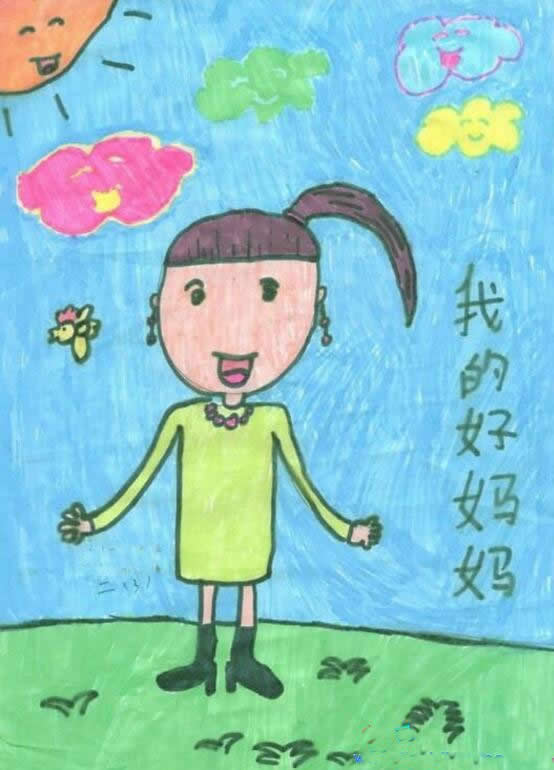 简单的二年级母亲节妈妈儿童画作品 - 我的好妈妈/蜡笔画图片
