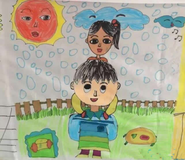 儿童画父亲节的图画 - 关于孩子与父亲的图画/蜡笔画图片