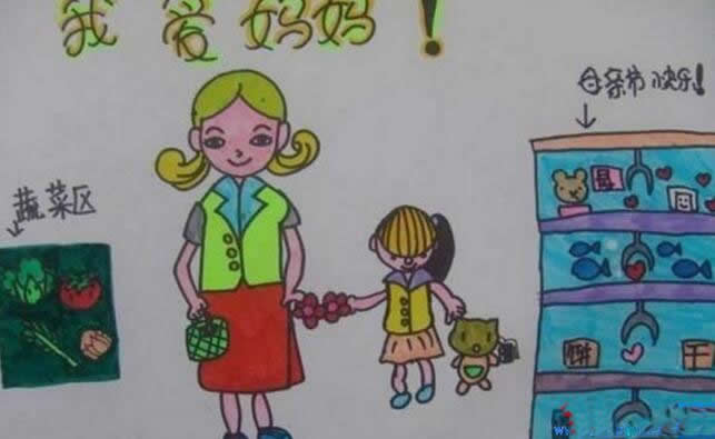 庆祝母亲节题材优秀儿童画作品 - 我爱妈妈