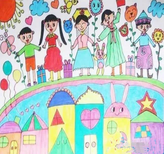关于六一儿童节的画 - 各族小朋友庆祝六一儿童节的画