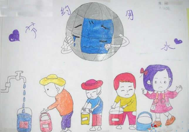 世界水日节约用水儿童画 - 幼儿画的节约用水图片