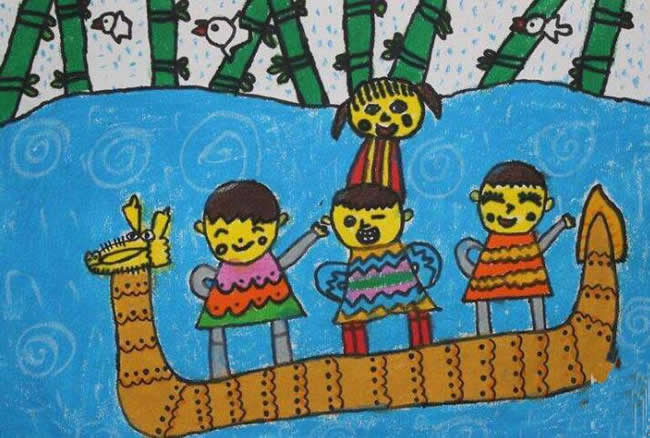端午节赛龙舟儿童画简单/水彩画图片