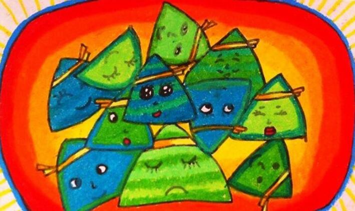 端午节盘子里的可爱粽子儿童画 - 简单粽子怎么画