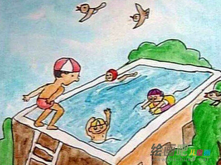 水粉画：教练教我游泳