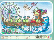 水粉画：风风火火赛龙舟