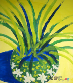 水粉画：盆栽的花卉
