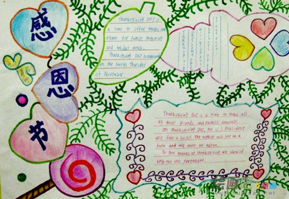 感恩节手抄报：英语感恩手抄报